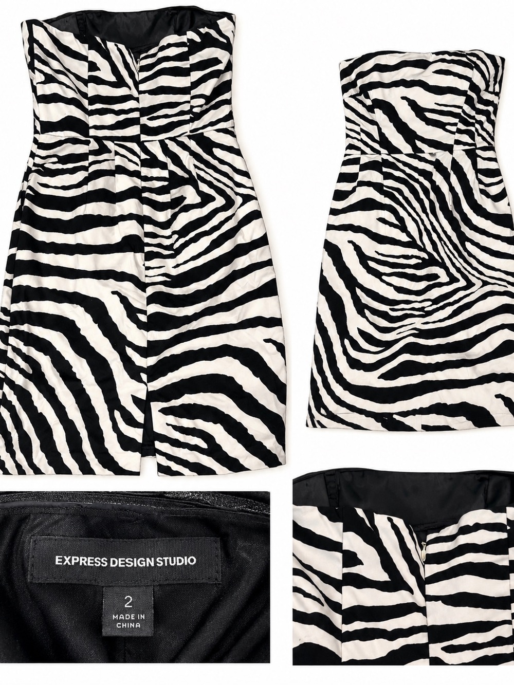 Express Zebra-Print Strapless Mini Dress in Black & White